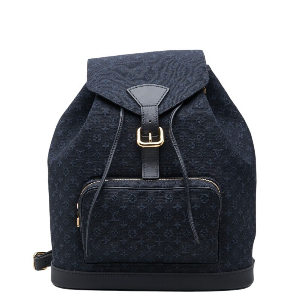 Louis Vuitton Monogram Montsouris Backpack Navy Blue Canvas Leather